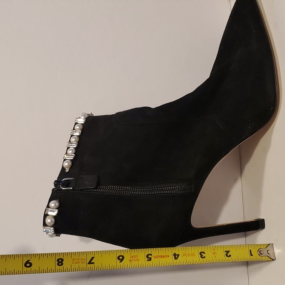 Stuart Weitzman Arista Shine Crystal Pearl Black Suede Ankle Booties Size 8.5B - Picture 14 of 16